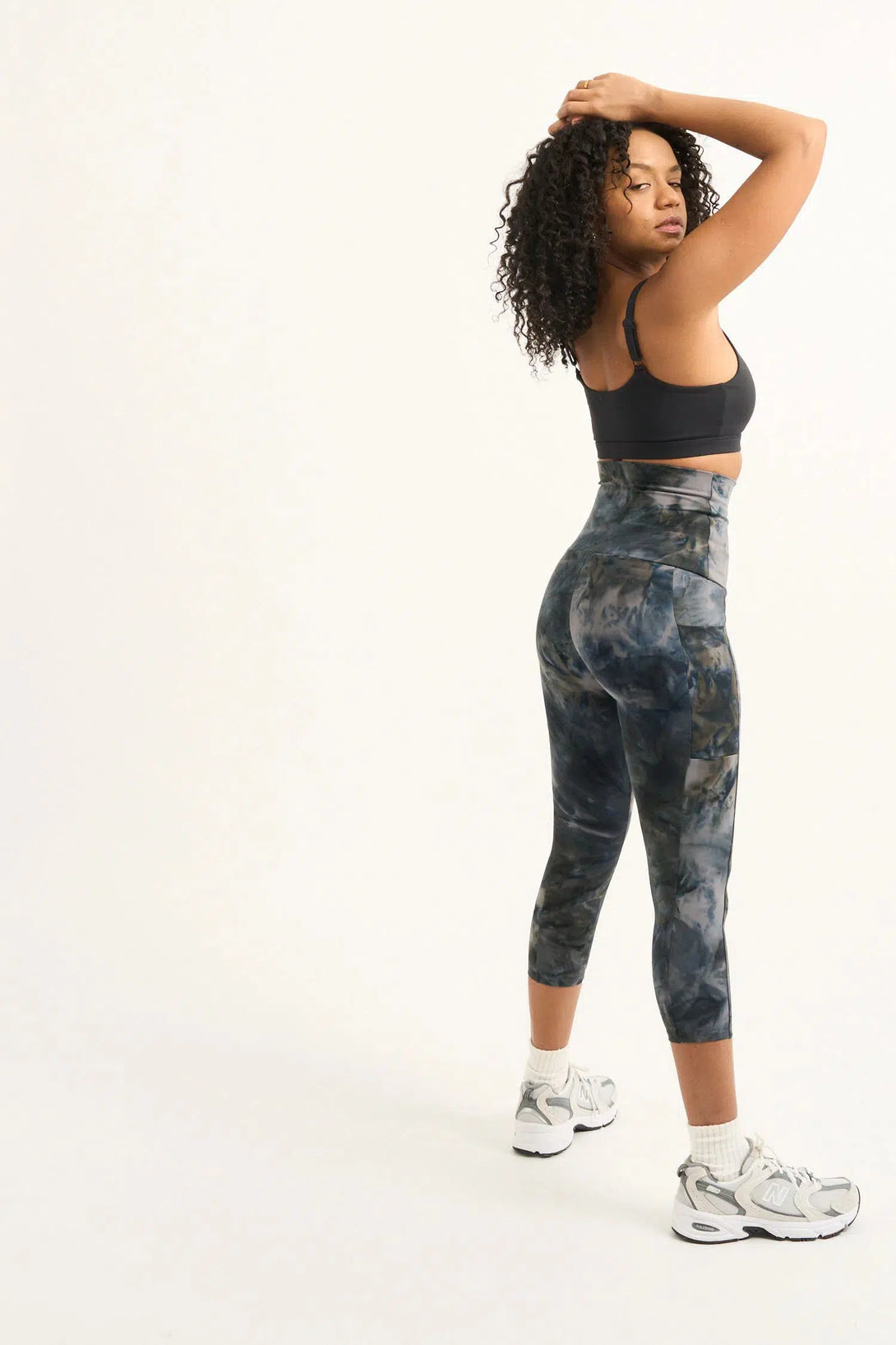 Dark and Moody Tie Dye Body Contouring - Panel Pocket Extra High Waisted Capri Leggings-Activewear-Exoticathletica