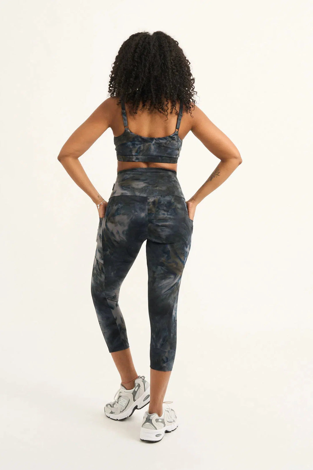 Dark and Moody Tie Dye Body Contouring - Panel Pocket High Waisted Capri Leggings-Activewear-Exoticathletica