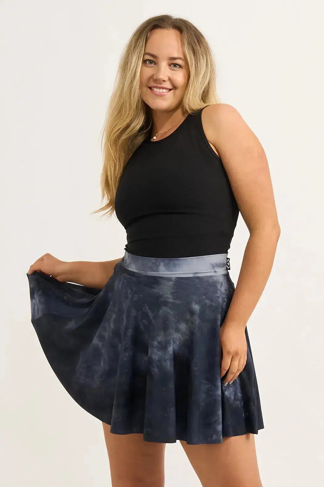 Dark And Moody Tie Dye Silky - Narrow Waisted Mini Skater Skirt-9358328332893-Activewear-Exoticathletica