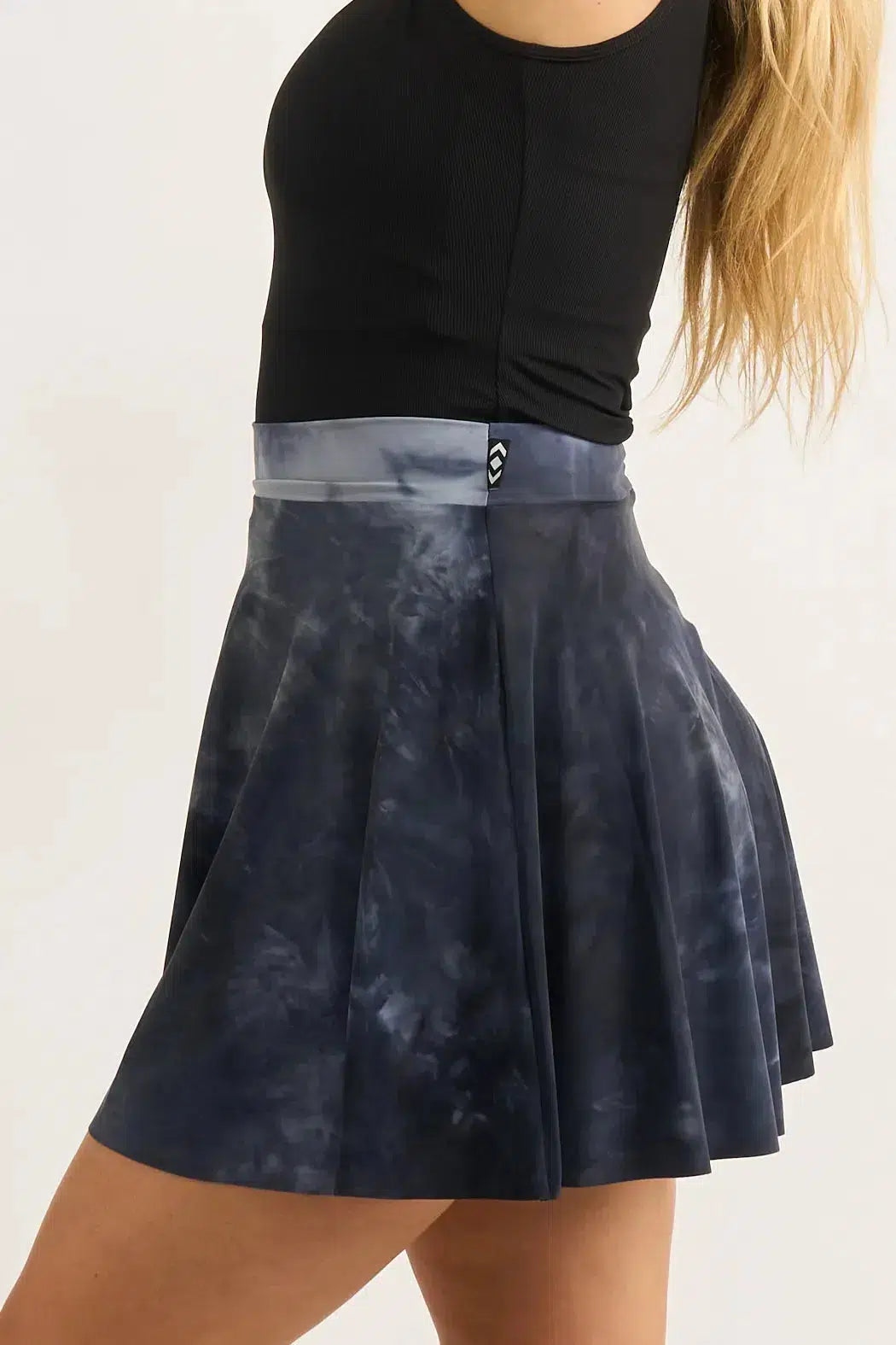 Dark And Moody Tie Dye Silky - Narrow Waisted Mini Skater Skirt-Activewear-Exoticathletica