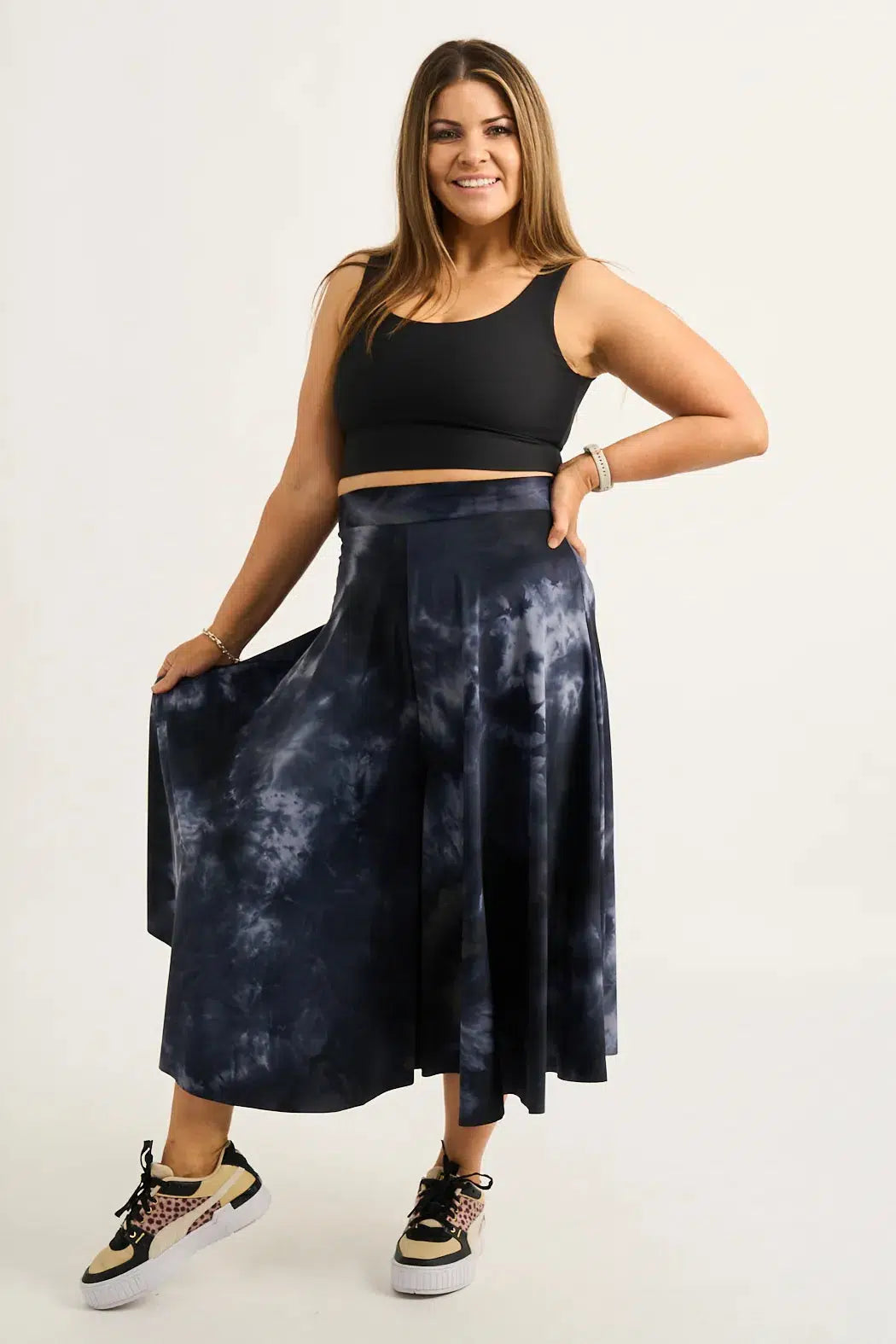 Dark And Moody Tie Dye Silky - Palazzo Culotte-9358328329176-Activewear-Exoticathletica