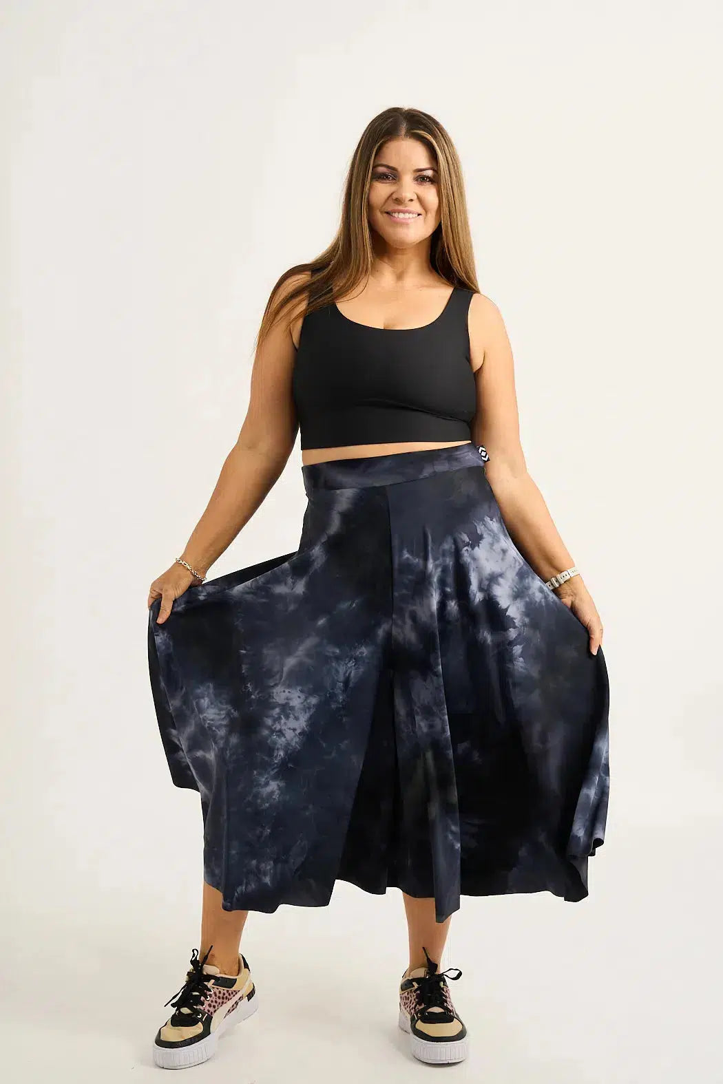 Dark And Moody Tie Dye Silky - Palazzo Culotte-Activewear-Exoticathletica