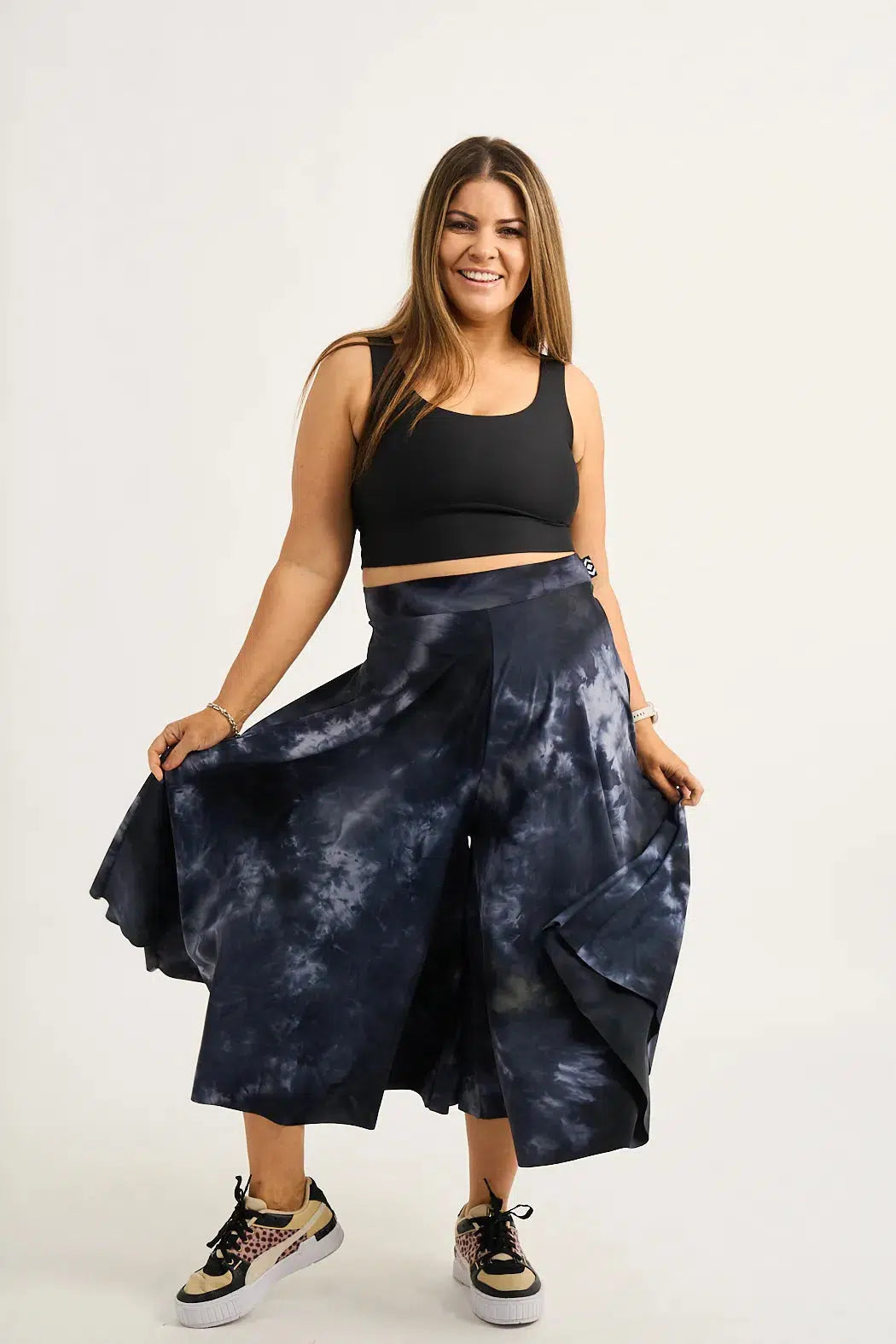 Dark And Moody Tie Dye Silky - Palazzo Culotte-Activewear-Exoticathletica