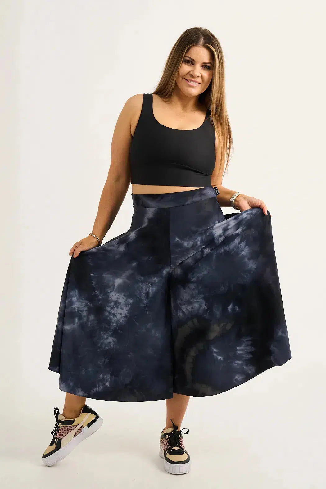 Dark And Moody Tie Dye Silky - Palazzo Culotte-Activewear-Exoticathletica