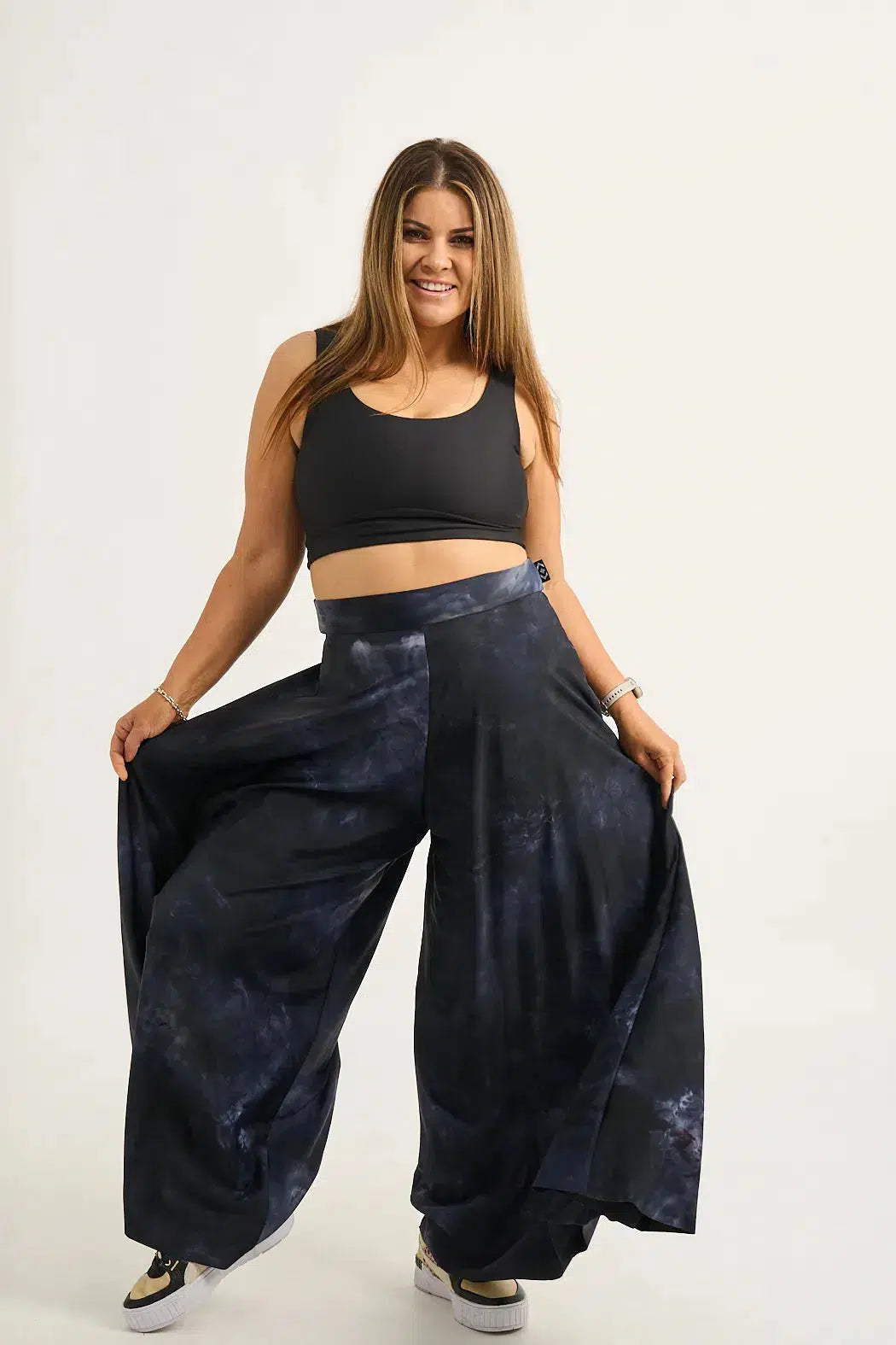 Dark And Moody Tie Dye Silky - Palazzo Pant-Activewear-Exoticathletica