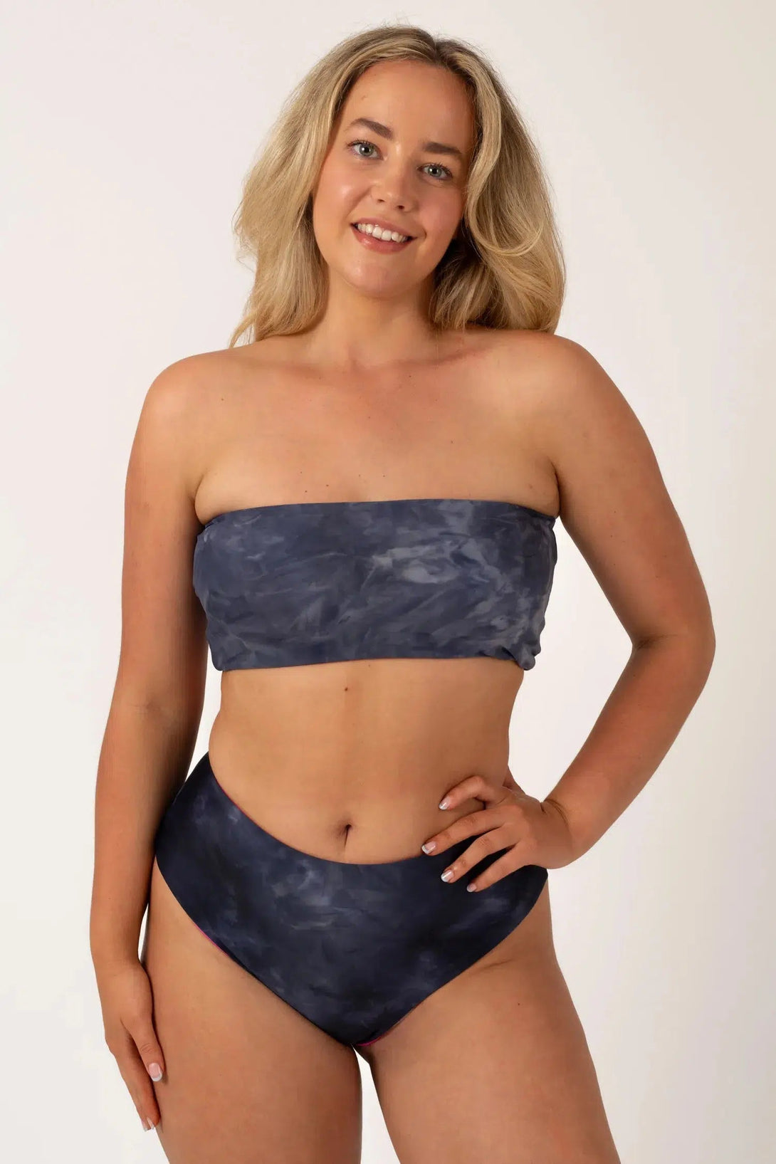 Dark And Moody Tie Dye Silky - Reversible Bandeau Bikini Top-9358328364214-Activewear-Exoticathletica