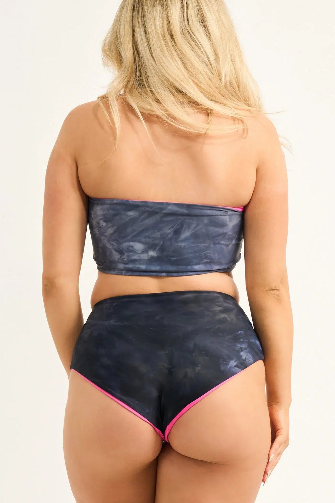 Dark And Moody Tie Dye Silky - Reversible High Waisted Extra Coverage Bikini Bottoms-Activewear-Exoticathletica