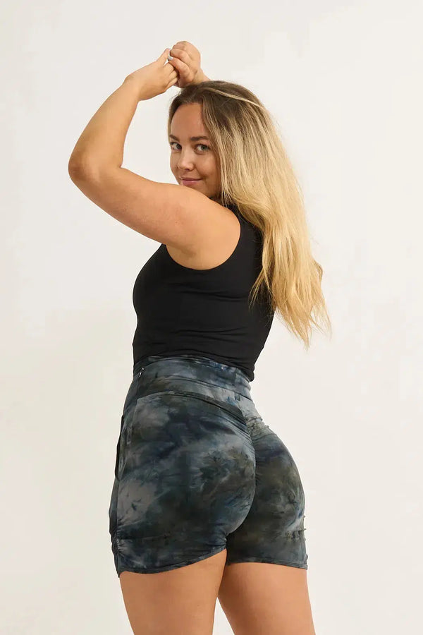 Dark and Moody Tie Dye Soft To Touch - Jogger Shorts W/ Pockets-Activewear-Exoticathletica