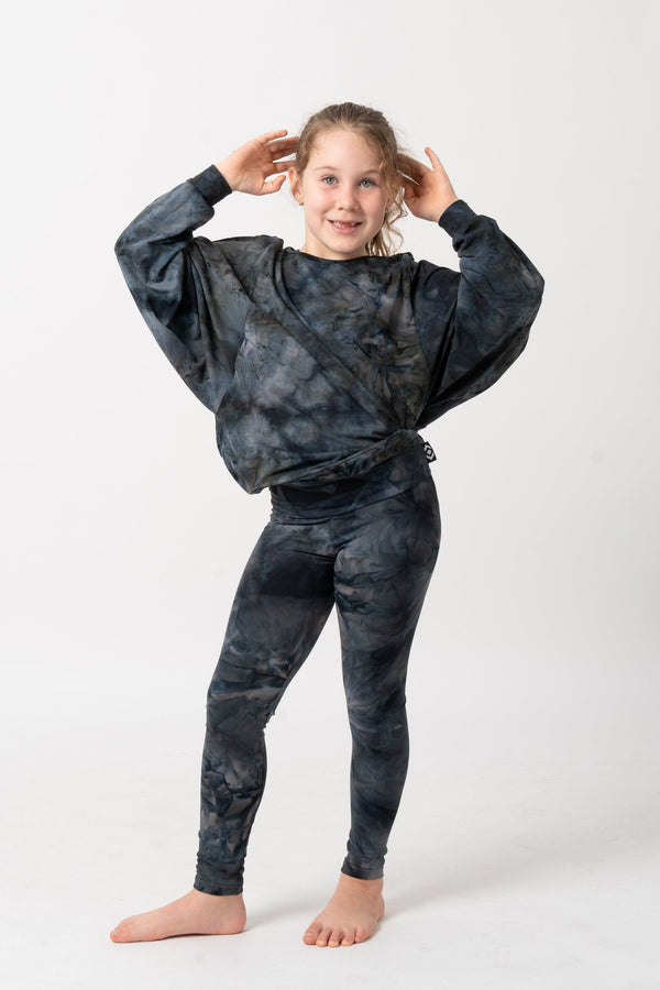 Dark and Moody Tie Dye Soft To Touch - Kids Batwing Cinched Sleeve Sweater-Activewear-Exoticathletica