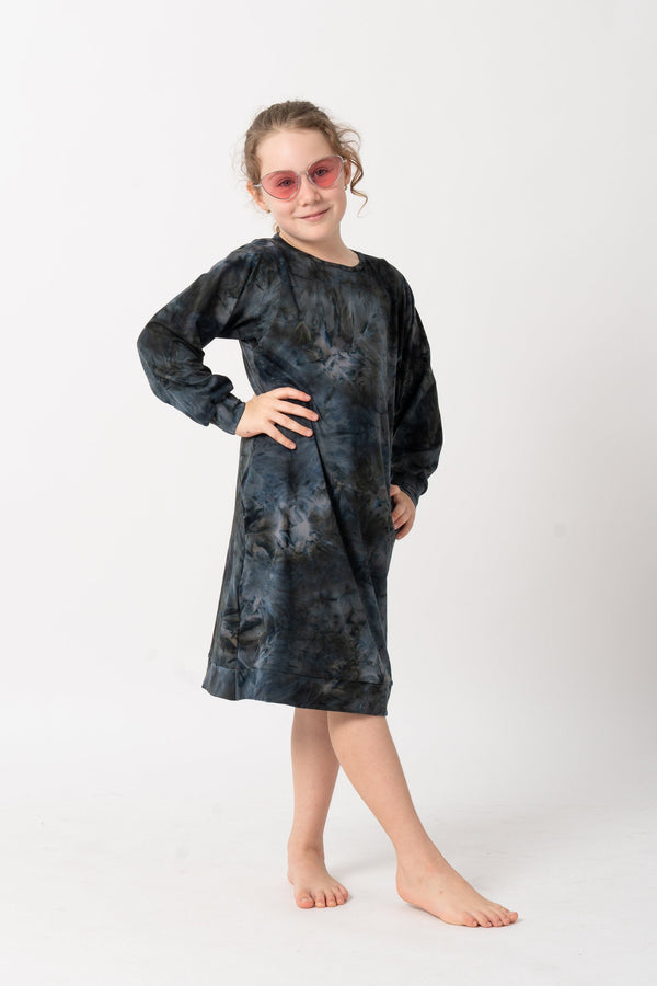 Dark and Moody Tie Dye Soft To Touch - Kids Lazy Girl Dress Sweater-Activewear-Exoticathletica