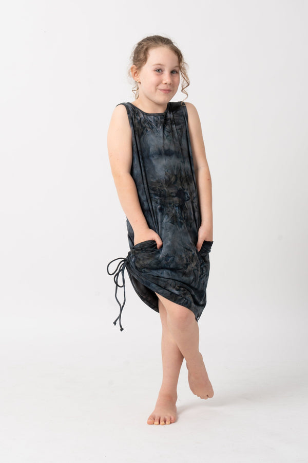 Dark and Moody Tie Dye Soft To Touch - Kids Lazy Girl Dress Tank-Activewear-Exoticathletica