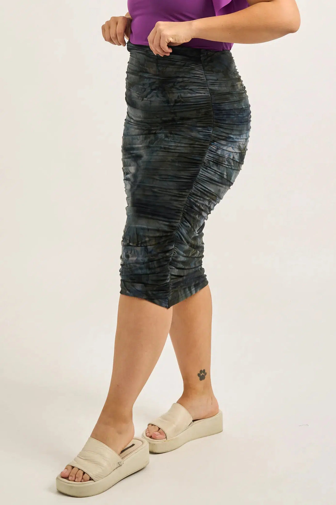 Dark and Moody Tie Dye Soft To Touch - Ruched Midi Skirt-Activewear-Exoticathletica