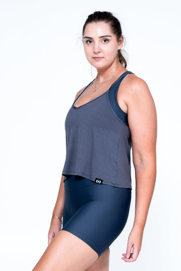 Dark Charcoal Slinky To Touch - Cropped Singlet-Activewear-Exoticathletica