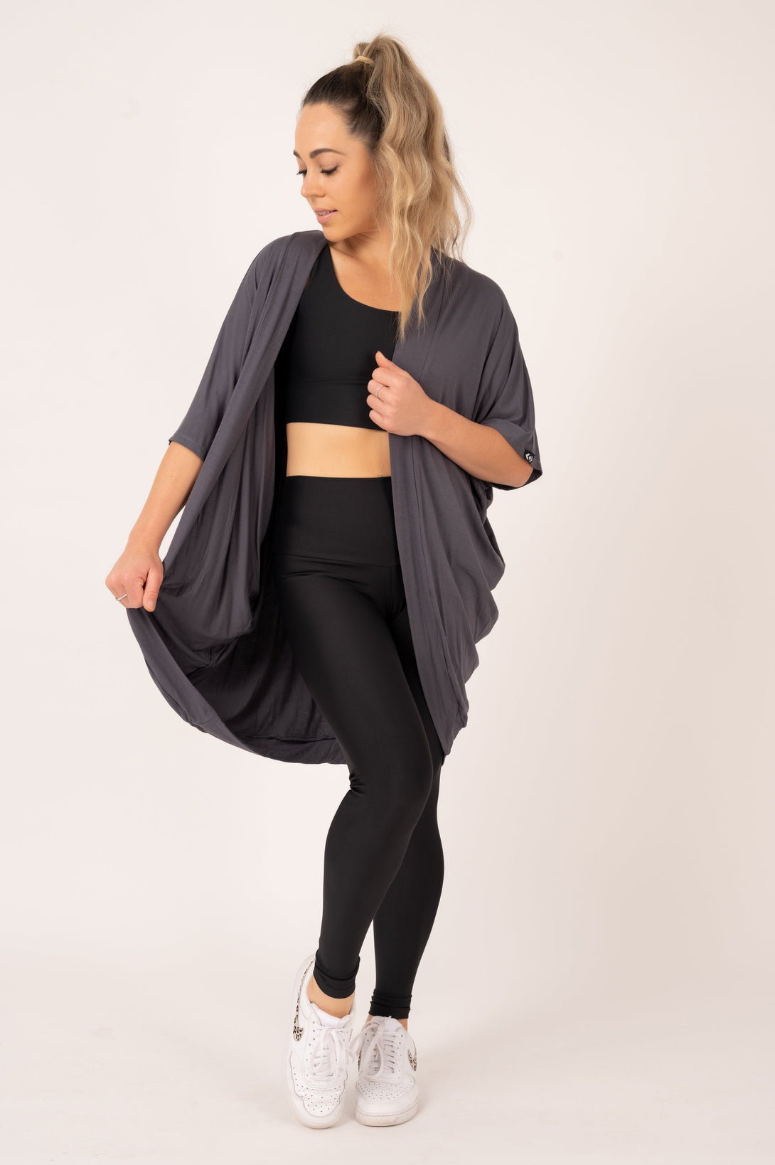 Dark Charcoal Slinky To Touch - Midi Kimono-Activewear-Exoticathletica