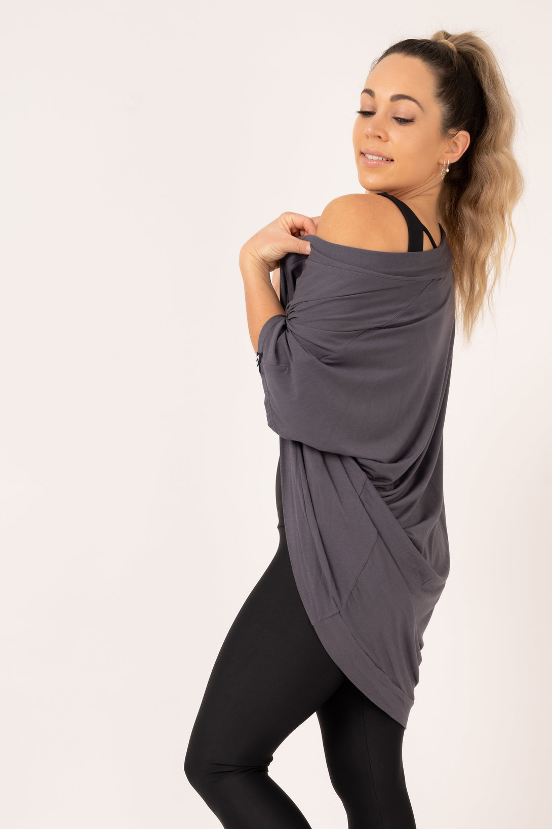 Dark Charcoal Slinky To Touch - Midi Kimono-Activewear-Exoticathletica