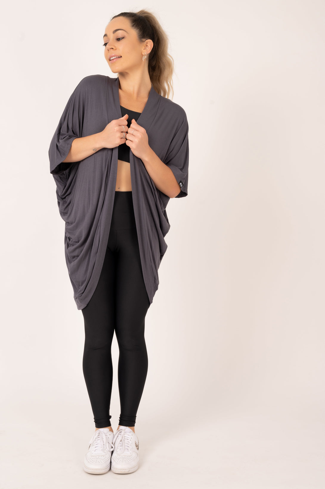 Dark Charcoal Slinky To Touch - Midi Kimono-Activewear-Exoticathletica