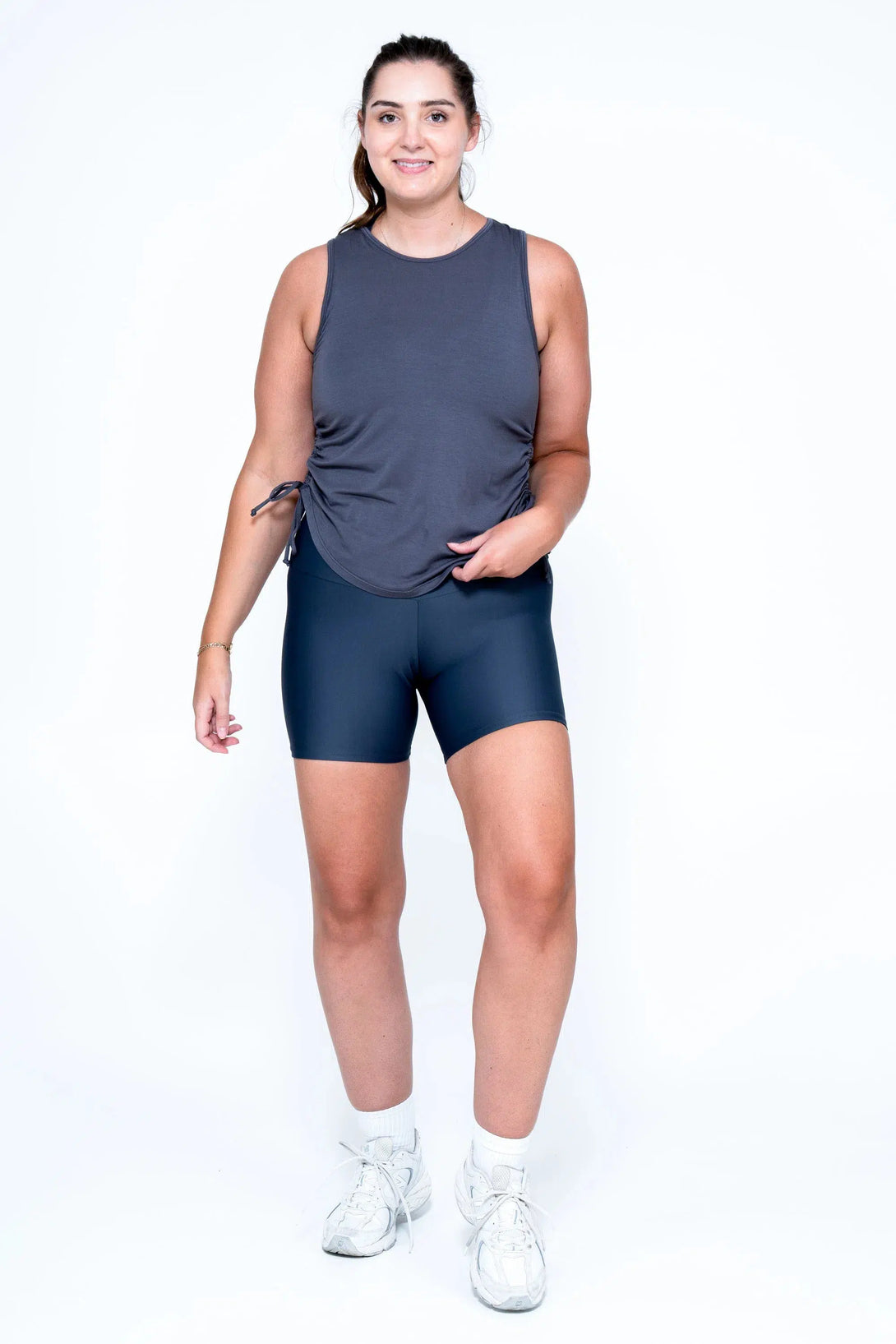 Dark Charcoal Slinky To Touch - Muscle Back Tank W/ Cinched Sides-Activewear-Exoticathletica