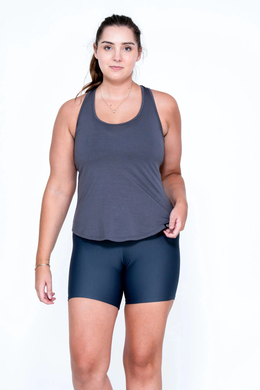 Dark Charcoal Slinky To Touch - Racer Back Tank Top-Activewear-Exoticathletica