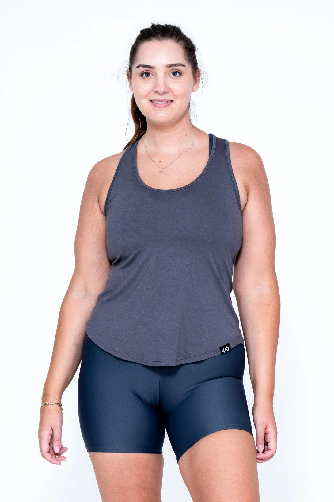 Dark Charcoal Slinky To Touch - Racer Back Tank Top-Activewear-Exoticathletica