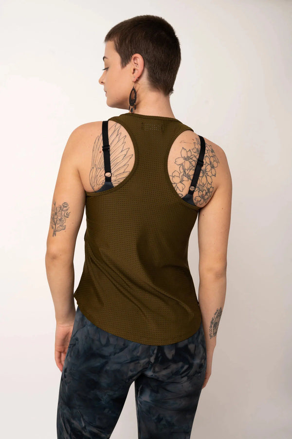 Dark Khaki Bball Mesh - Racer Back Tank Top-Activewear-Exoticathletica