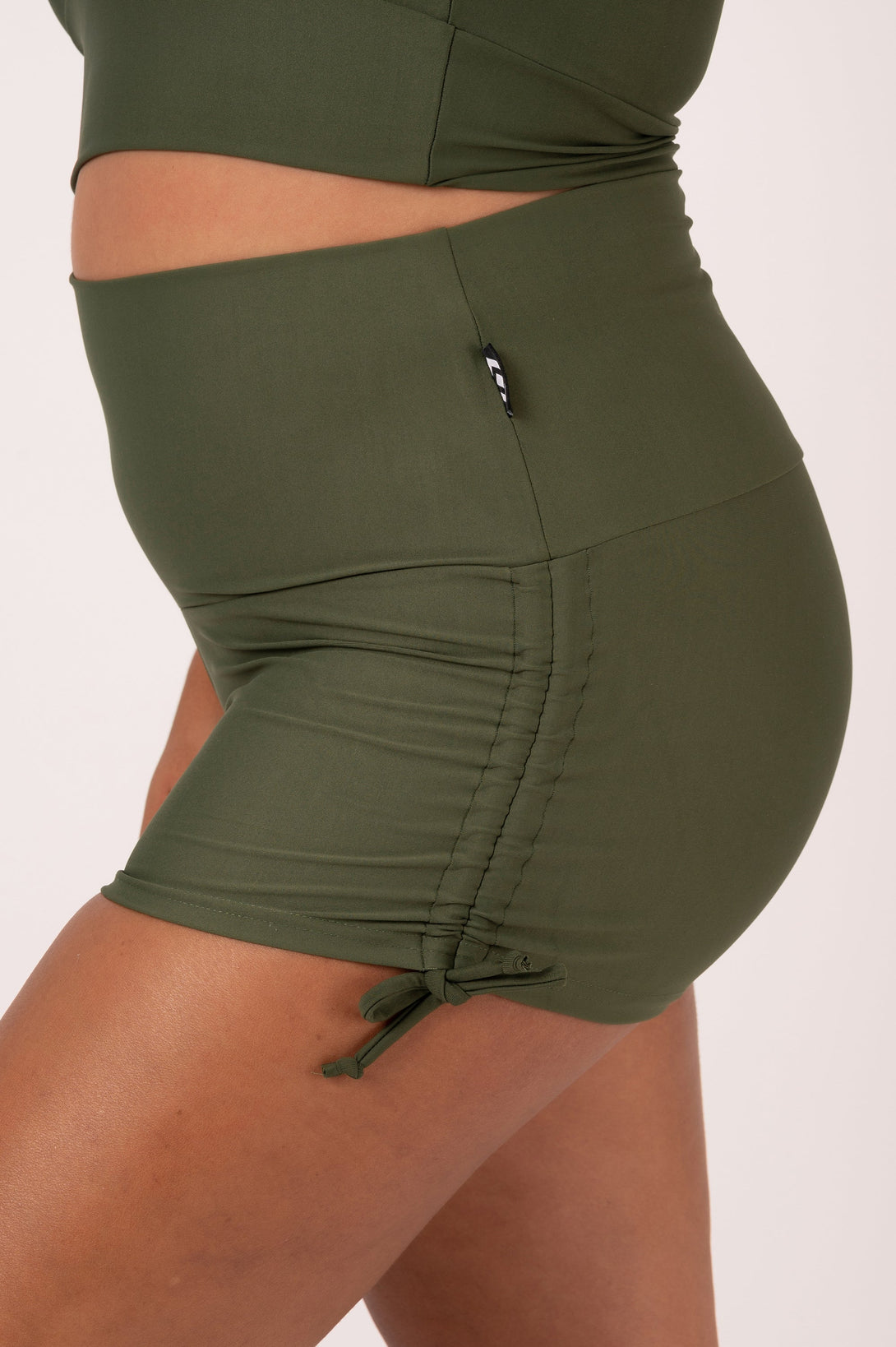 Dark Khaki Performance - High Waisted Tie Side Booty Shorts-Activewear-Exoticathletica