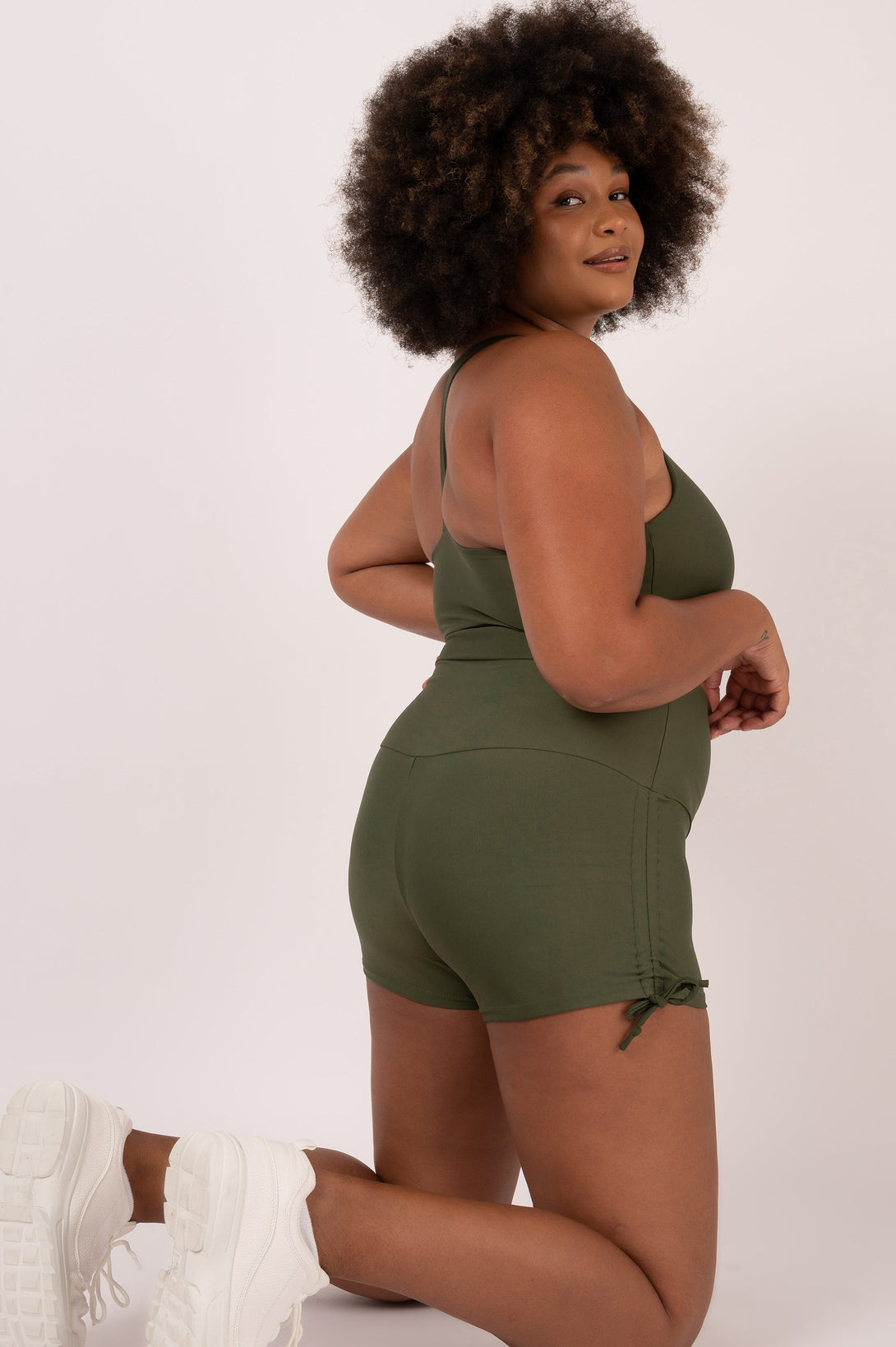 Dark Khaki Performance - High Waisted Tie Side Booty Shorts-Activewear-Exoticathletica