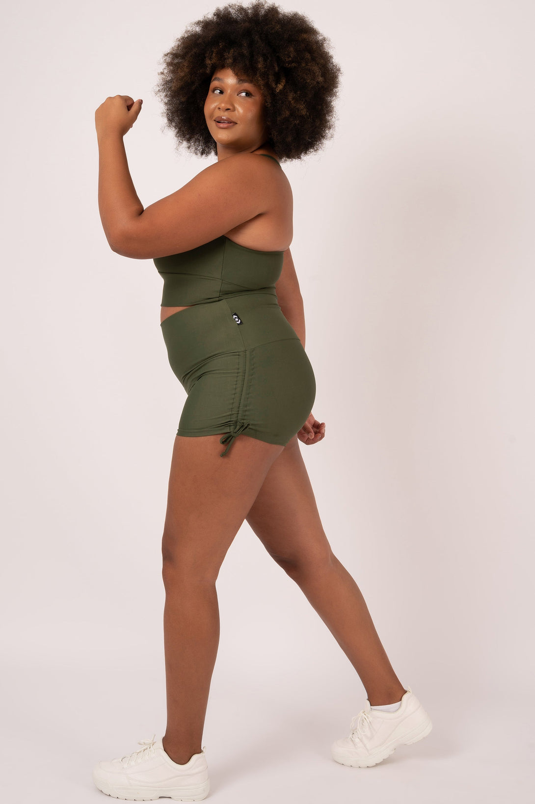 Dark Khaki Performance - High Waisted Tie Side Booty Shorts-Activewear-Exoticathletica