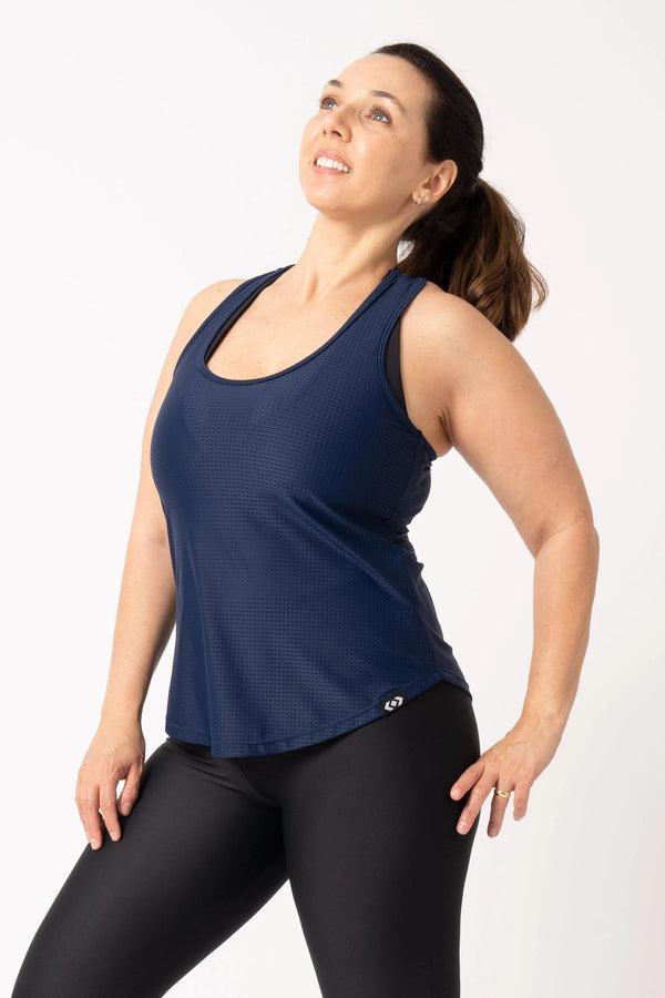 Dark Navy Bball Mesh - Racer Back Tank Top-Activewear-Exoticathletica