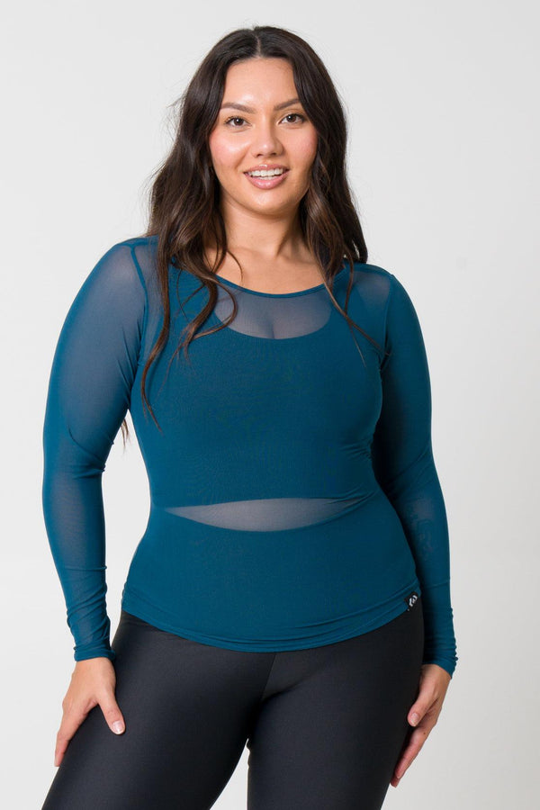 Dark Teal Net - Fitted Long Sleeve Tee-Activewear-Exoticathletica