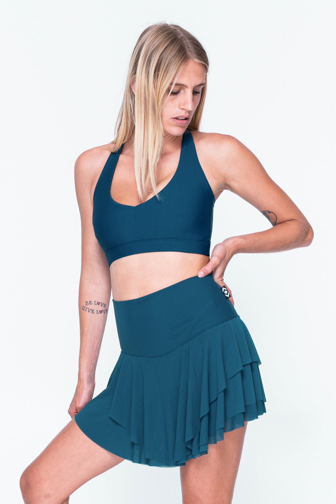 Dark Teal Net - High Waisted Ruffle Skort-Activewear-Exoticathletica