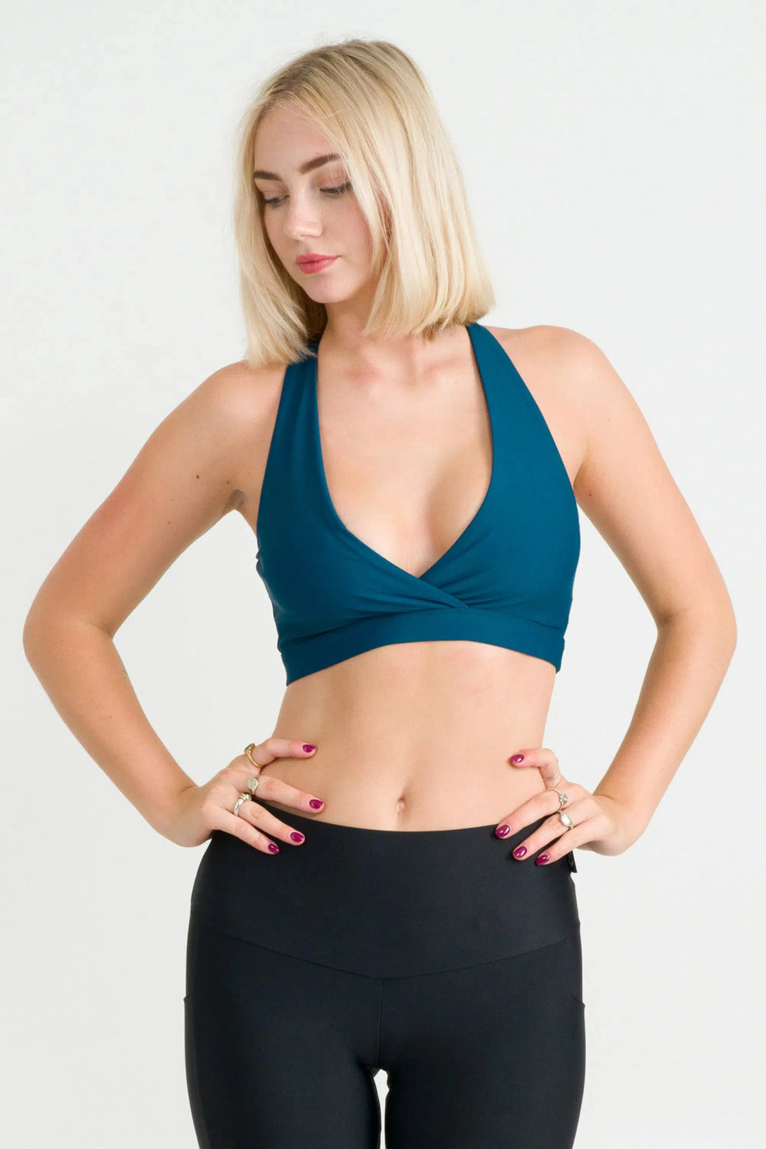 Dark Teal Performance - Cross Over Crop-Activewear-Exoticathletica