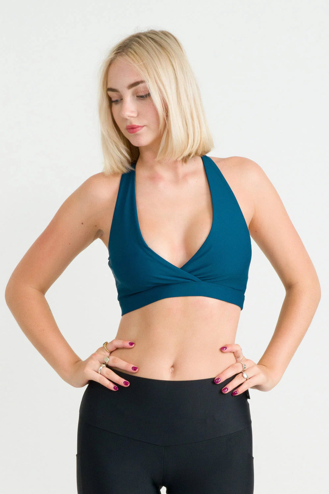 Dark Teal Performance - Cross Over Crop-Activewear-Exoticathletica