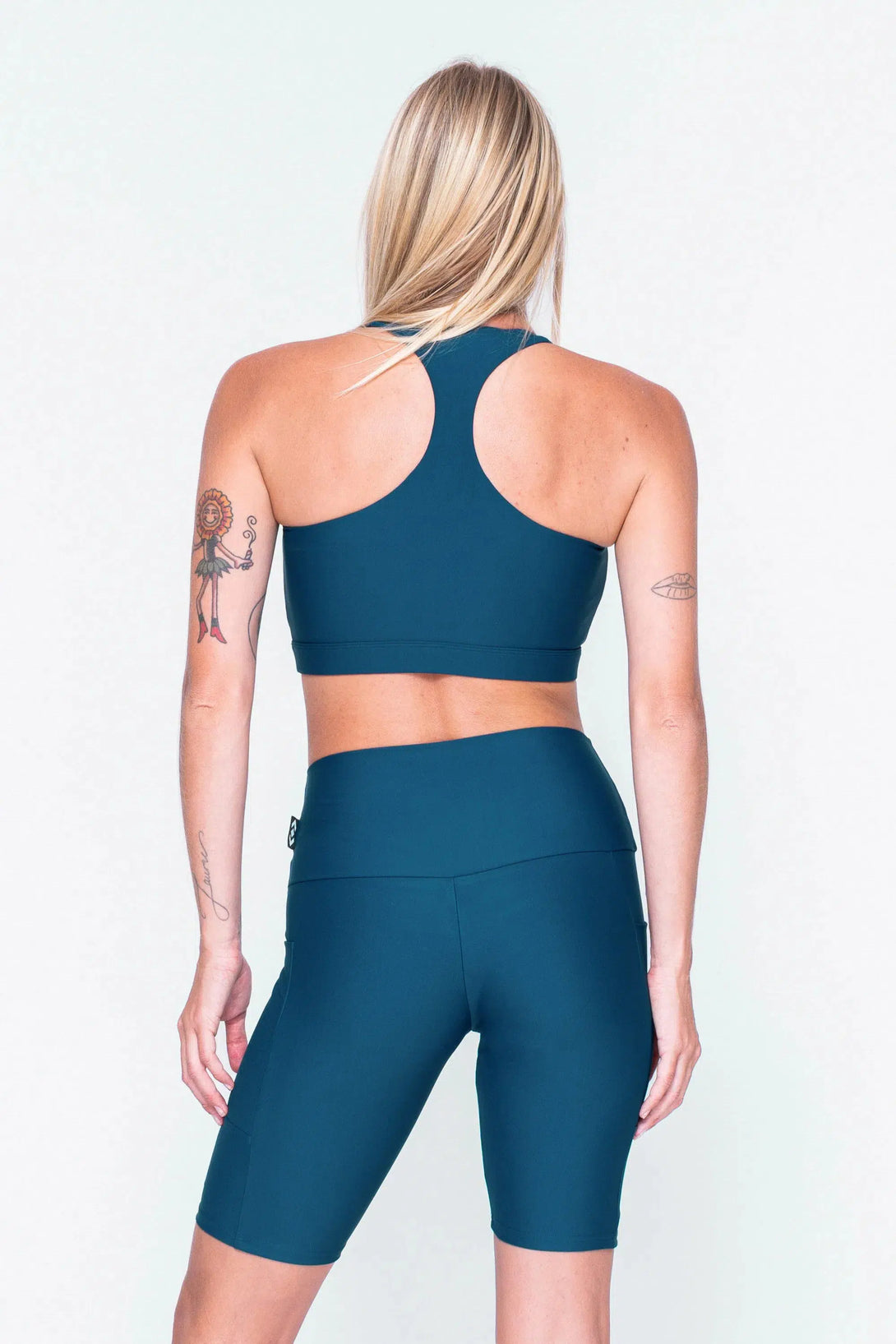 Dark Teal Performance - Panel Pocket High Waisted Long Shorts-Activewear-Exoticathletica