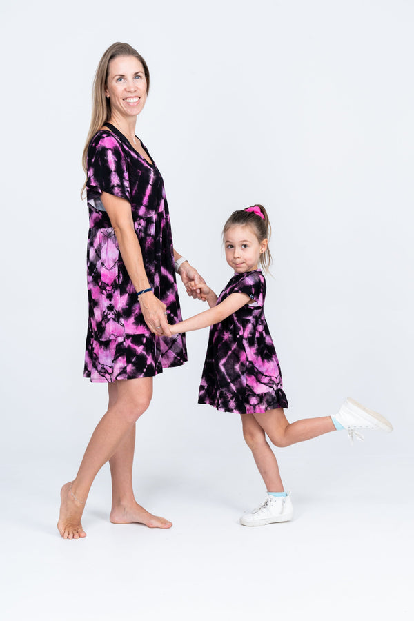Diamond Pink Tie Dye Slinky To Touch - Kids Baby Doll Tiered Mini Dress-Activewear-Exoticathletica