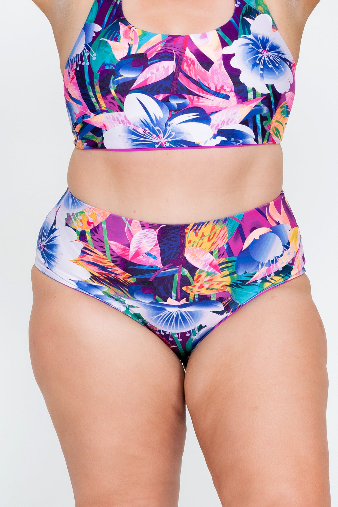 Down The Garden Path Performance - High Waisted Extra Coverage Bikini Bottoms-Activewear-Exoticathletica