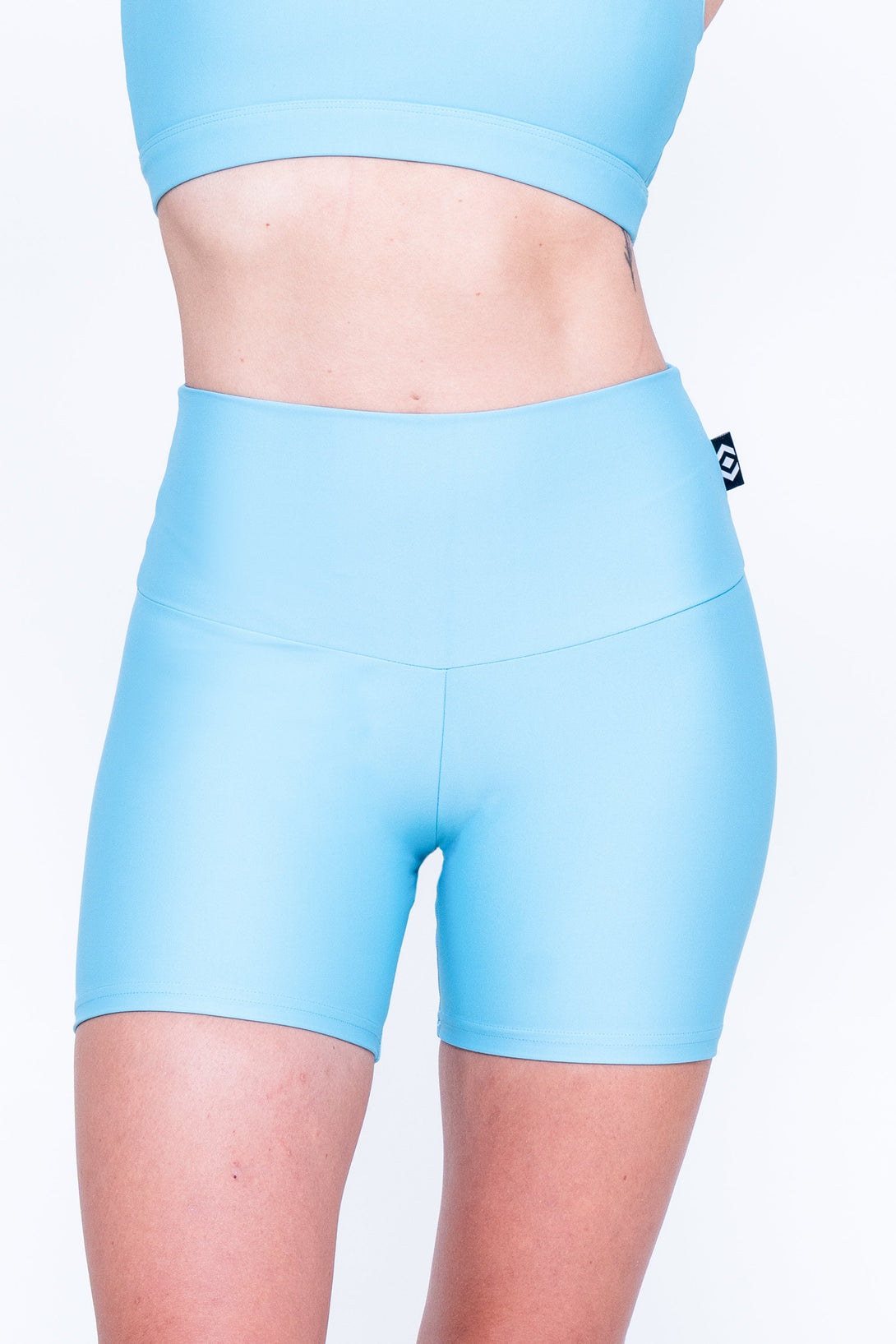 Dusty Pale Blue Performance - High Waisted Booty Shorts-Activewear-Exoticathletica