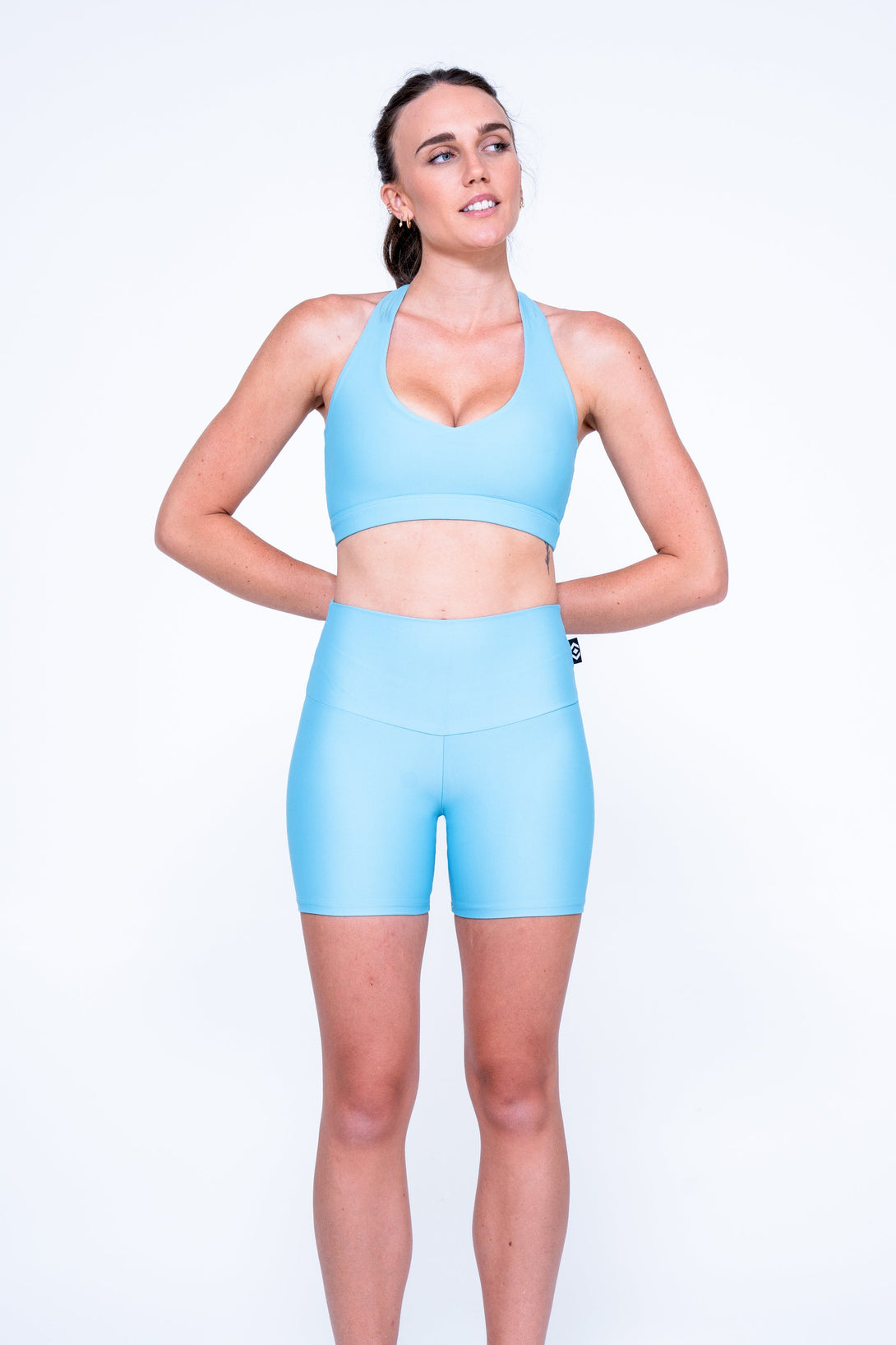 Dusty Pale Blue Performance - High Waisted Booty Shorts-Activewear-Exoticathletica