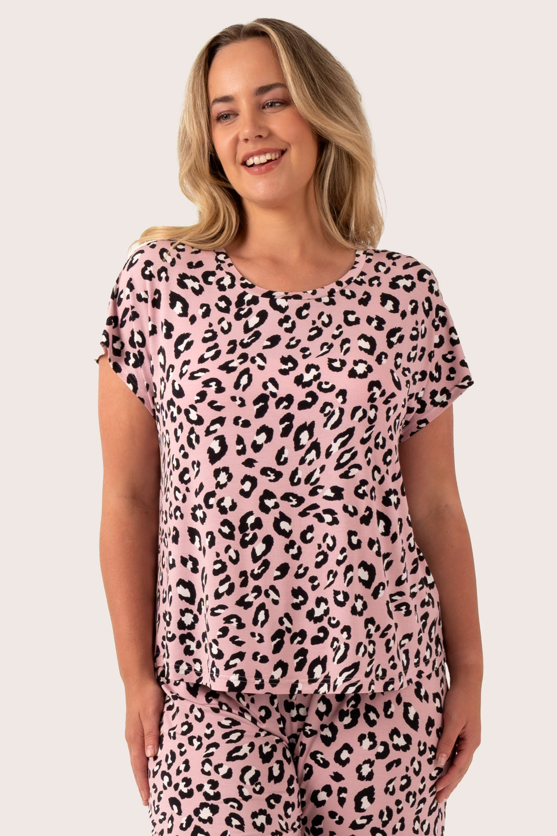 Dusty Pink Leopard Mania Modal - Lace Trim T-Shirt-Activewear-Exoticathletica