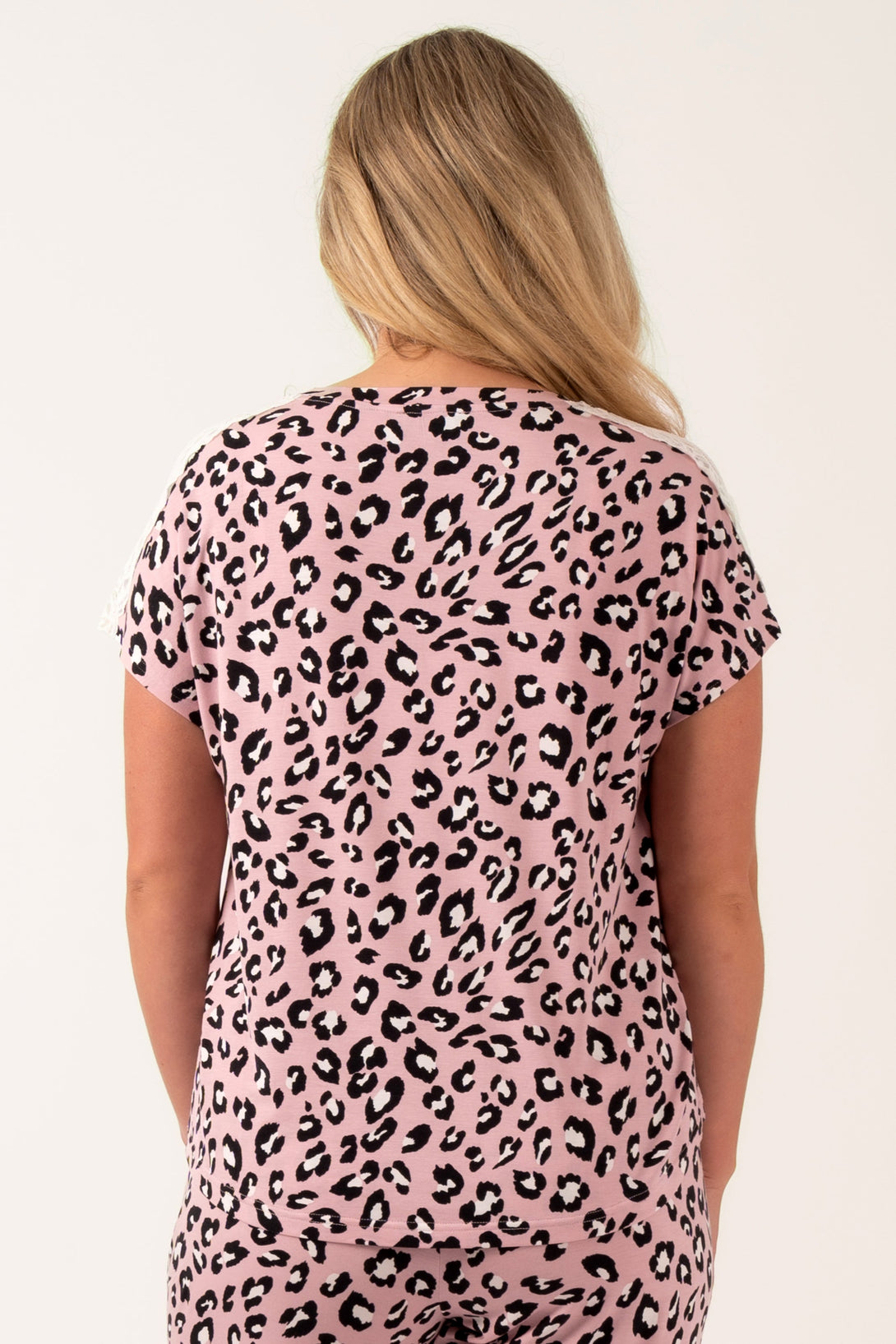 Dusty Pink Leopard Mania Modal - Lace Trim T-Shirt-Activewear-Exoticathletica