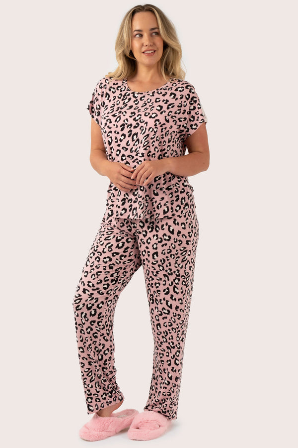 Dusty Pink Leopard Mania Modal - Lounge Pant-9358328375869-Activewear-Exoticathletica