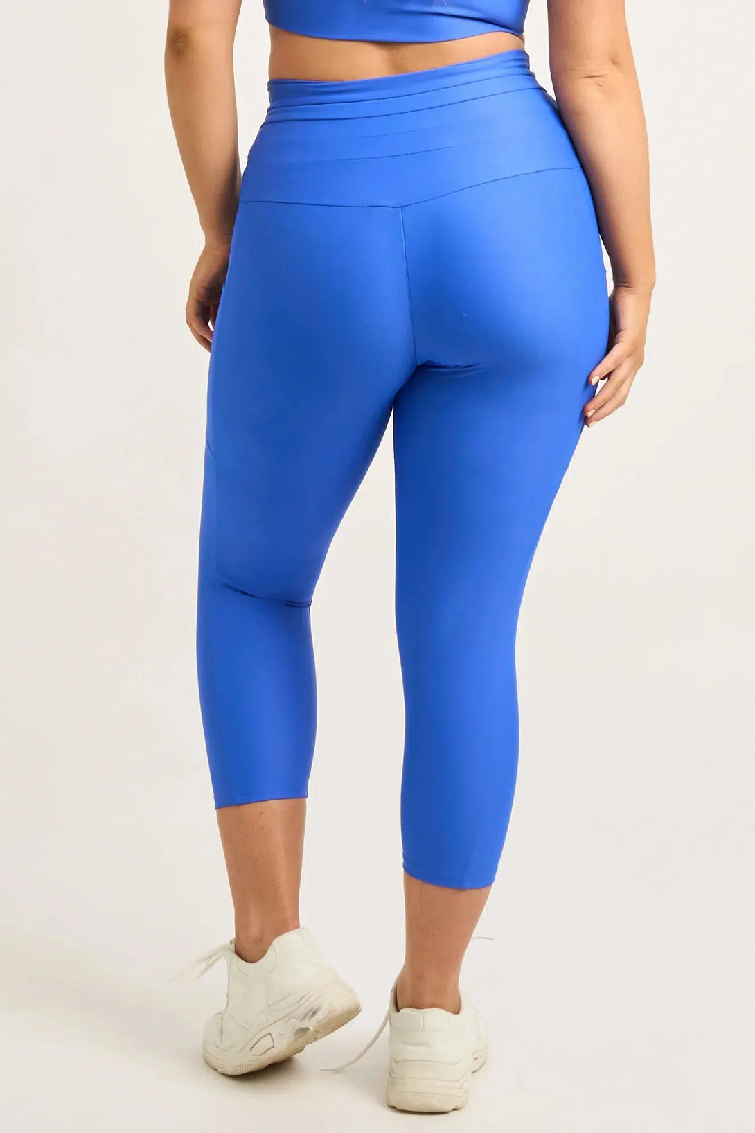 Electric Blue Performance - Panel Pocket Drawstring Capri Leggings-Activewear-Exoticathletica