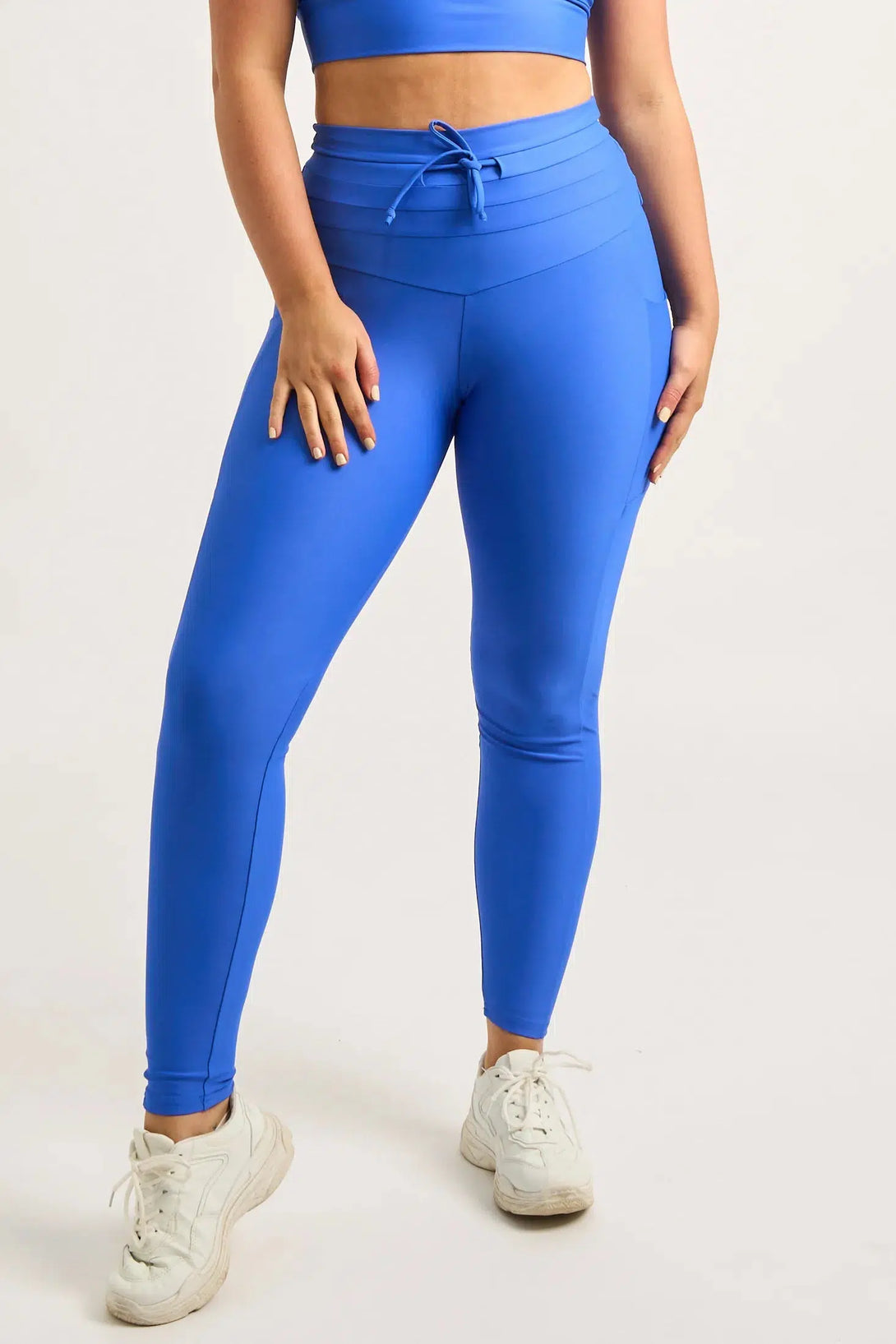 Electric Blue Performance - Panel Pocket Drawstring High Waisted Leggings-Activewear-Exoticathletica