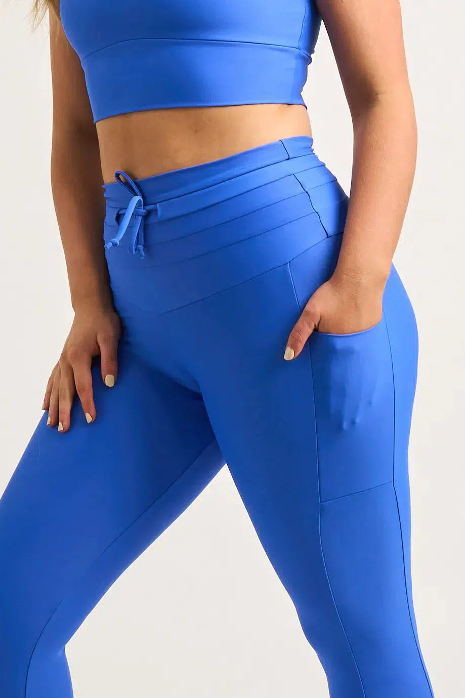 Electric Blue Performance - Panel Pocket Drawstring High Waisted Leggings-Activewear-Exoticathletica