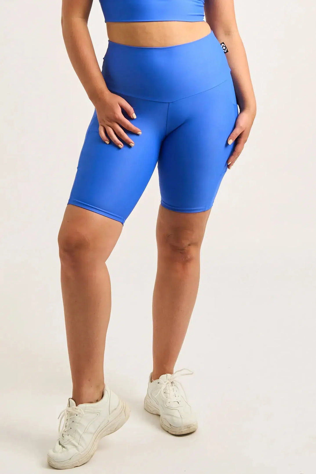 Electric Blue Performance - Panel Pocket High Waisted Long Shorts-9358328280064-Activewear-Exoticathletica