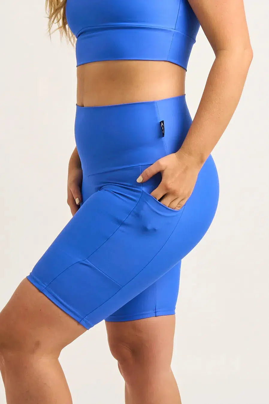 Electric Blue Performance - Panel Pocket High Waisted Long Shorts-Activewear-Exoticathletica