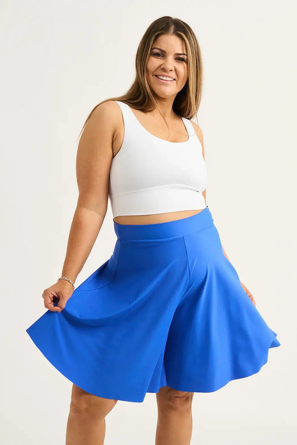 Electric Blue Silky - Basketball Palazzo Short-9358328332657-Activewear-Exoticathletica