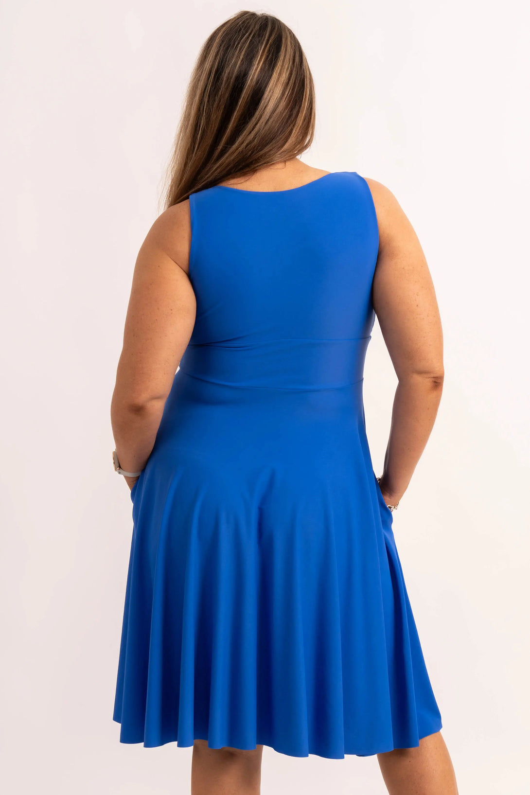 Electric Blue Silky - Reversible Comfort Crop Midi Dress W/ Pockets-9358328334156-Activewear-Exoticathletica