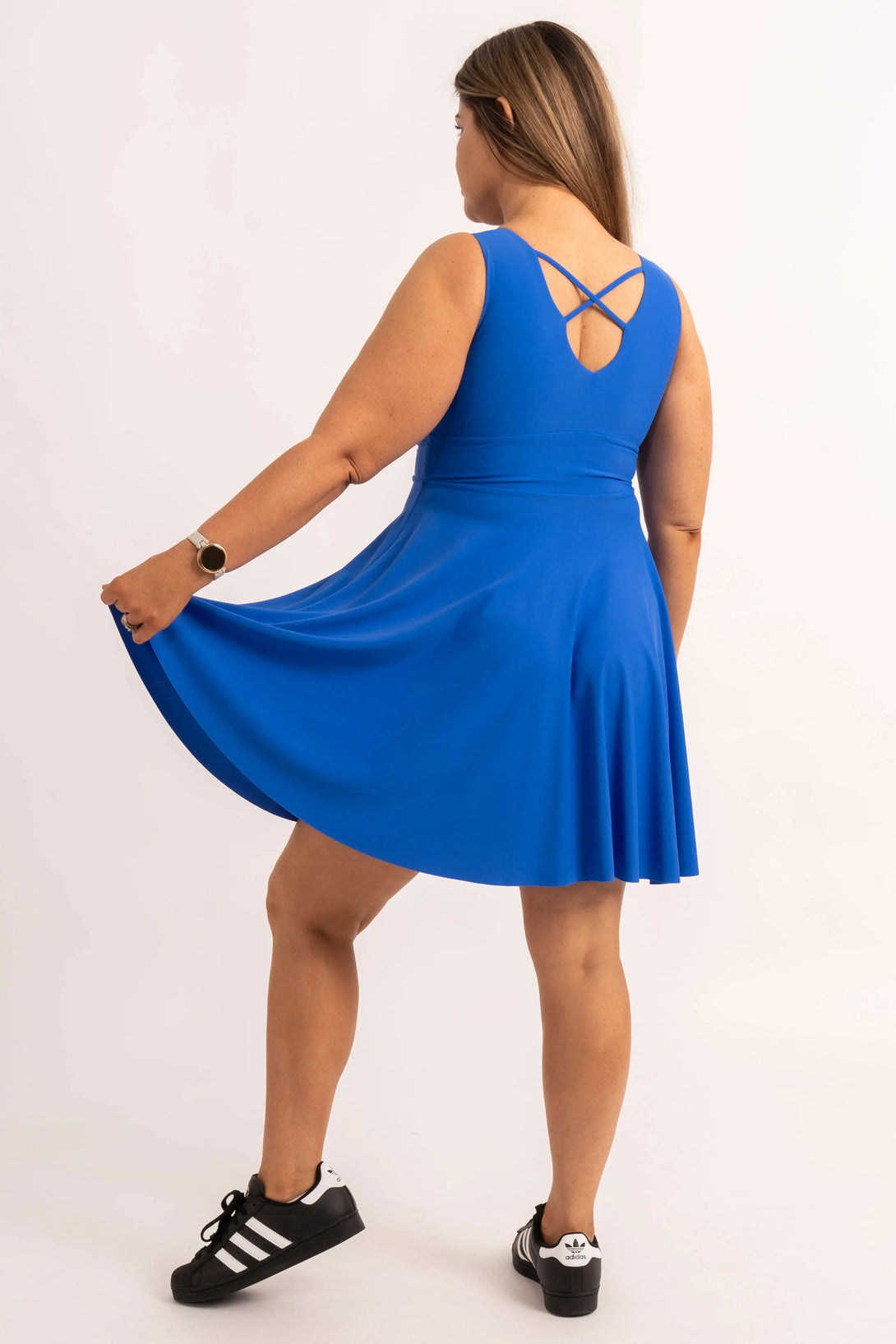 Electric Blue Silky - Reversible Comfort Crop Mini Dress-9358328334934-Activewear-Exoticathletica