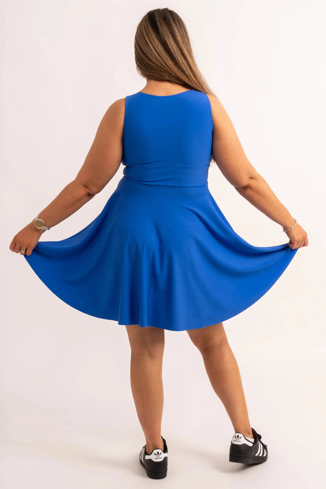 Electric Blue Silky - Reversible Comfort Crop Mini Dress-Activewear-Exoticathletica