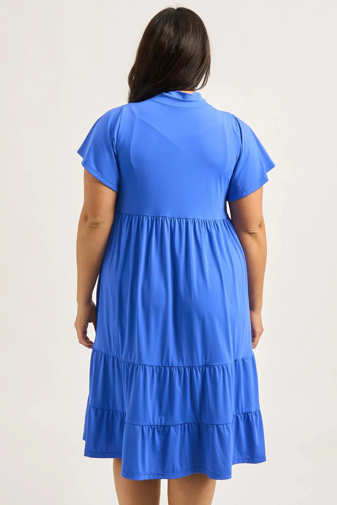 Electric Blue Slinky Silky - Boss Bish Tiered Midi Dress-Activewear-Exoticathletica